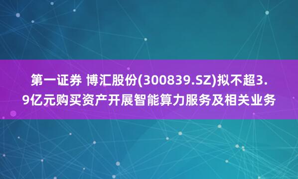 第一证券 博汇股份(300839.SZ)拟不超3.9亿元购买资产开展智能算力服务及相关业务